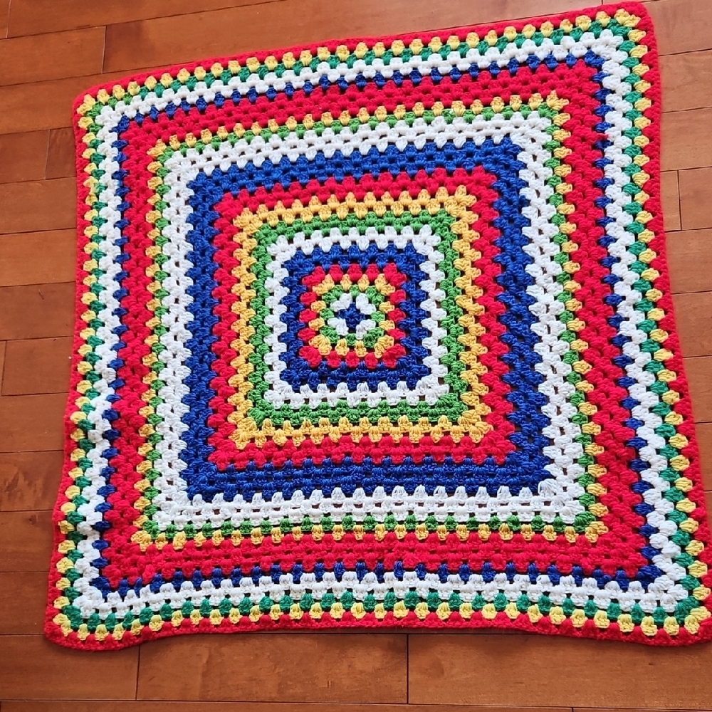 Handmade Multi Color Crochet Lap Throw 32" x 32"